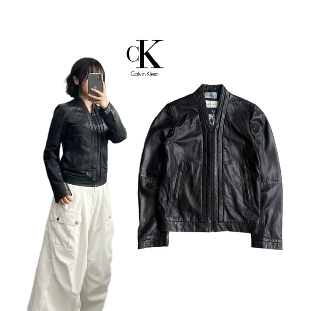 캘빈클라인 딱붙 리얼레더 양가죽 가죽자켓