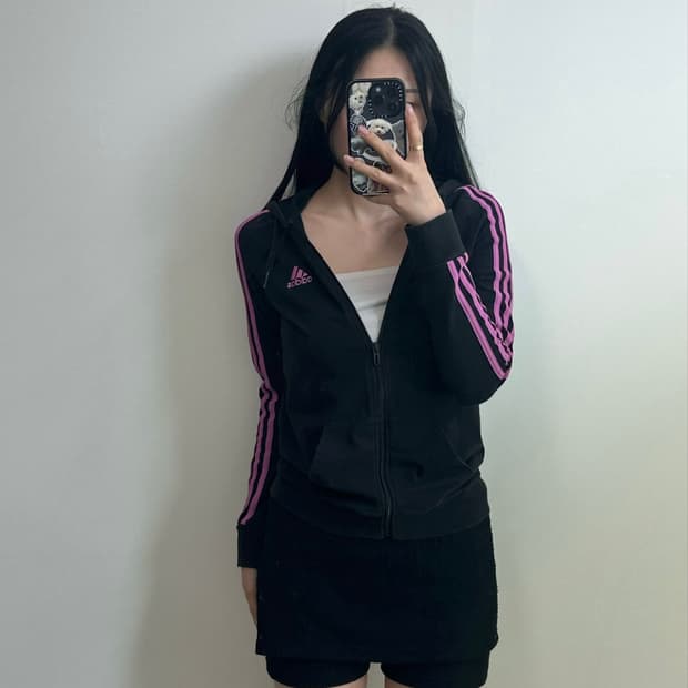 아디다스 자수로고 사이드라인 블랙 후드집업