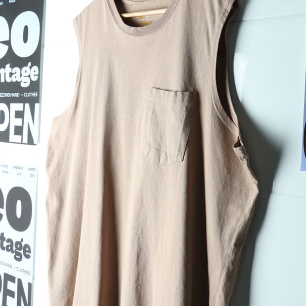 (L-3XL) 칼하트 반팔 티셔츠 USA 민소매 베이지-H35983