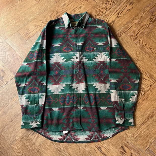 [M]90's USA 빈티지 아즈텍 패턴 샤모아 헌팅 셔츠