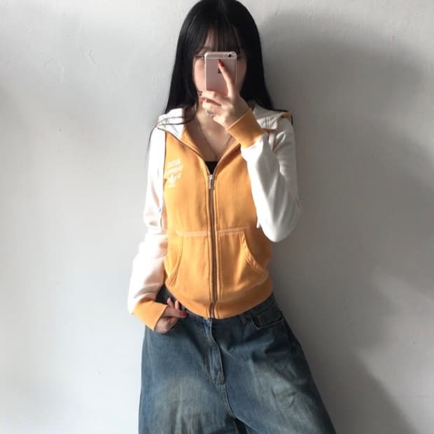 아디다스 배색 후드집업