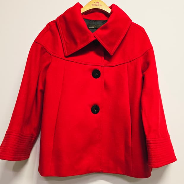 자라 우먼 빨간색 자켓 울 비스코스