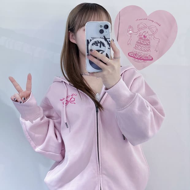 GU 산리오 마이멜로디 베이비핑크 후드집업