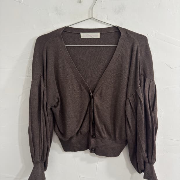 brown puff cardigan