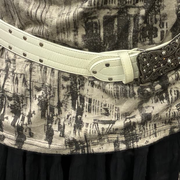 비즈 디테일 스터드 웨스턴 화이트 벨트