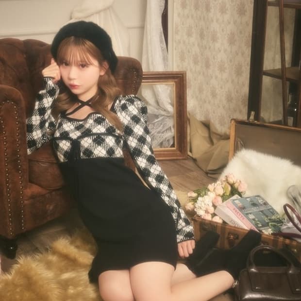 apres jour 크로스 리본 니트 미니 원피스 스나계 양산형 걸리