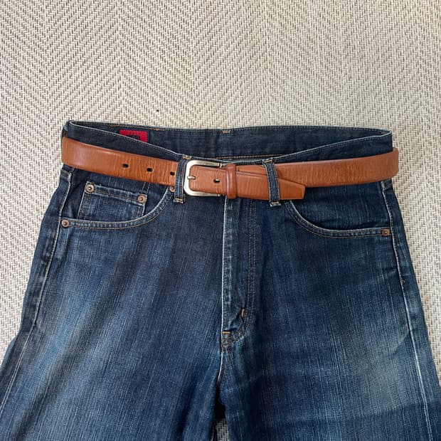 빈티지 브라운 실버버클 레더 벨트 