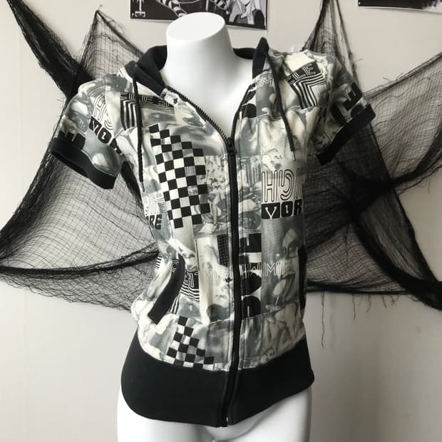 00s pattern cotton hoddie halfsleeve 