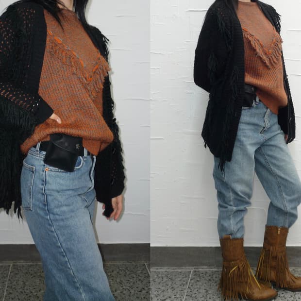fringe hippie black cardigan