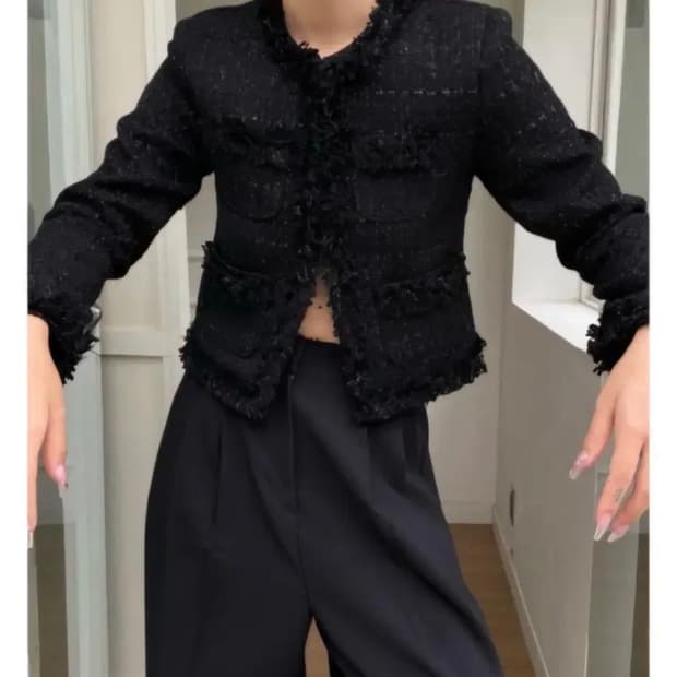 투밍 이네기 오도어 블랙 트위드 자켓