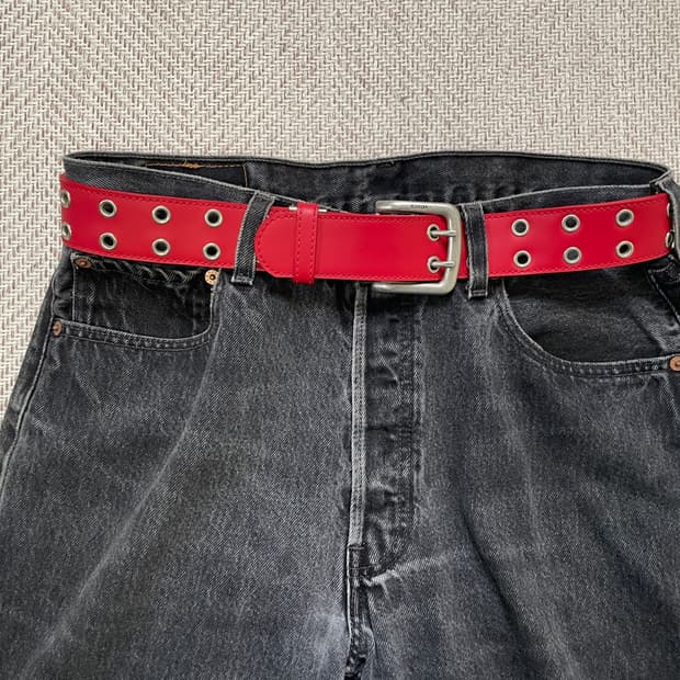 Levis 리바이스 더블 아일렛 실버버클 레더 벨트 