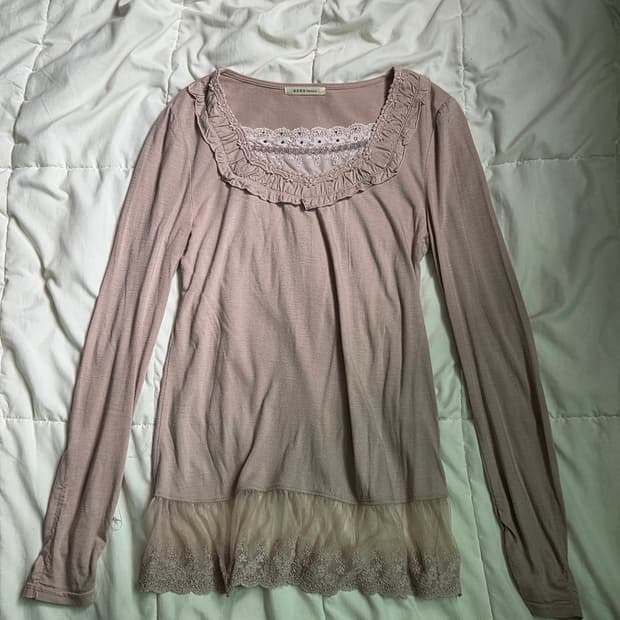 Ruffle collar lace trim long sleeve 