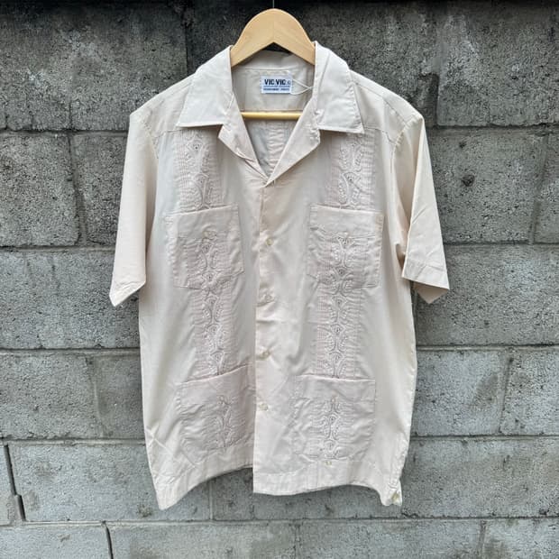 80~90s vicvic 빈티지 쿠바 구아야베라 셔츠 L 베이지