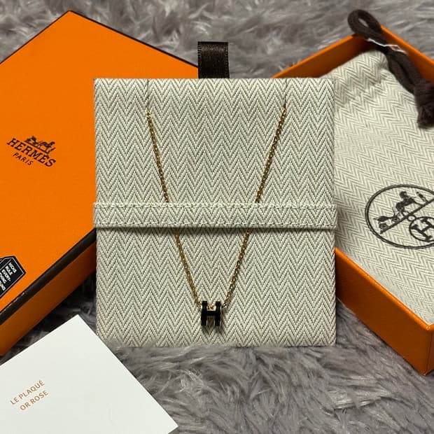 [풀구성] 에르메스 팝아슈 미니 목걸이 블랙 로즈골드