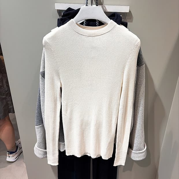 (정품/새상품) ENFOLD 엔폴드 여성 아이보리 코튼 실크 립 니트