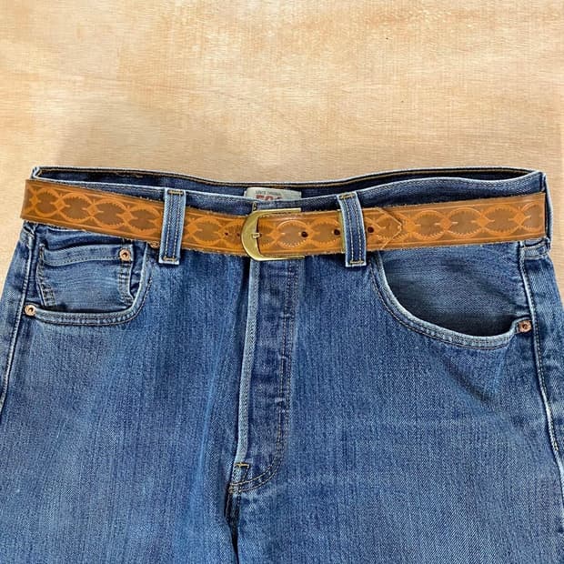 VTG leather belt 미국 빈티지 음각 레더 벨트