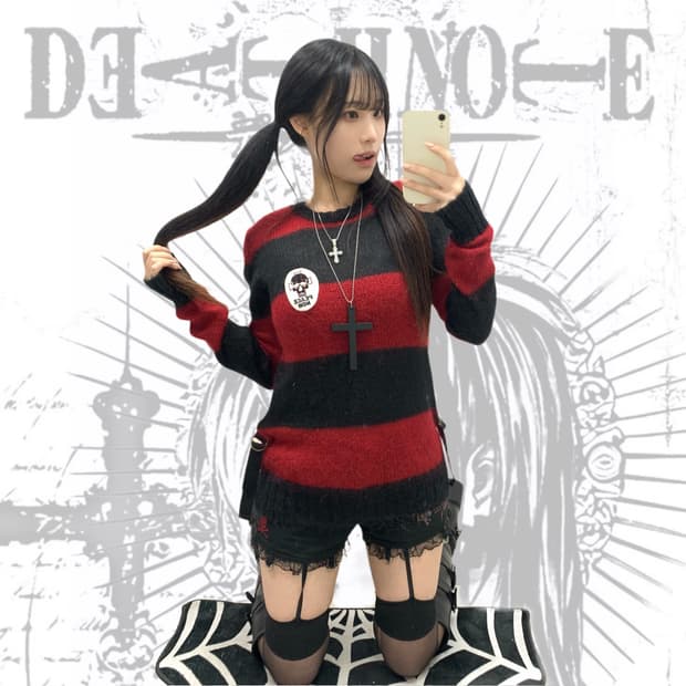 [PEACE NOW] 펑크 미사깔 스트랩 스트라이프 니트