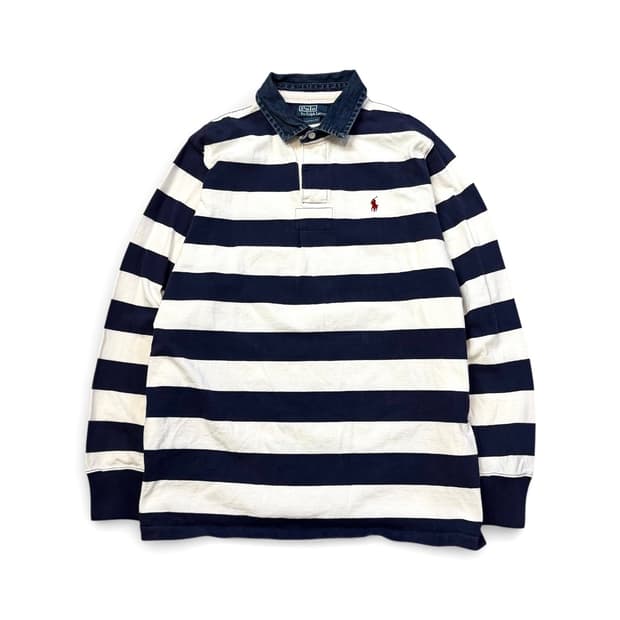폴로 랄프로렌 데님 카라 스트라이프 럭비 티