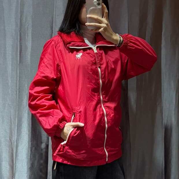 XL 아베크롬비 사슴로고 핑크레드 나일론 자켓
