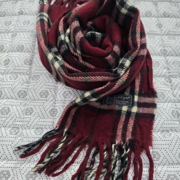 버버리 램스울 체크 머플러 버건디