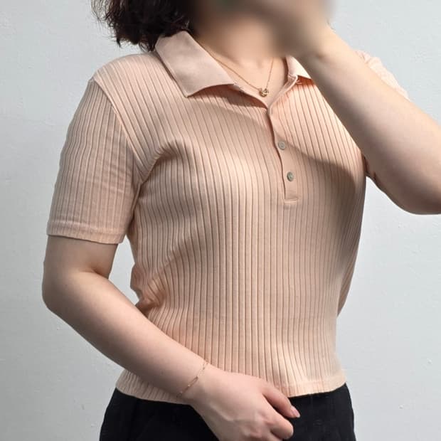 [프립]자라 여성 골지 반팔 카라티 (핑크베이지)