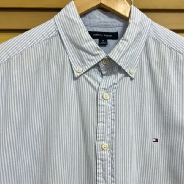 타미힐피거 남성 블루 스트라이프긴팔셔츠 M