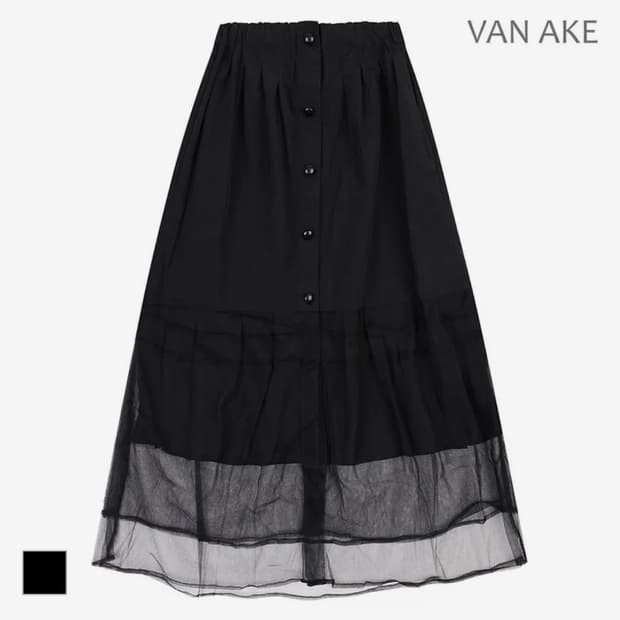 반에이크 시스루 배색 롱스커트 