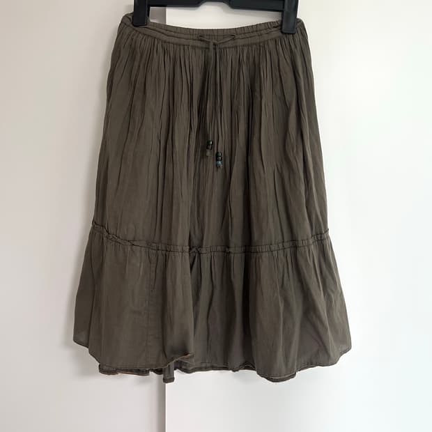 카라하나 빈티지 모리걸 히피 대장 카키 미디 스커트