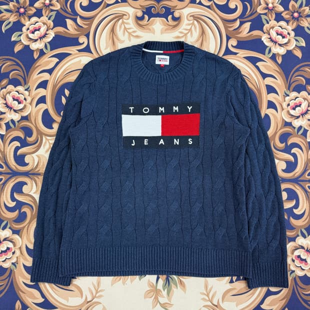 (XL)타미힐피거 Tommy hilfiger 빅플래그 꽈배기니트