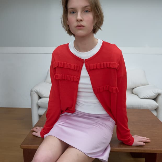 (새상품) 마조네 sheer frill 가디건 레드