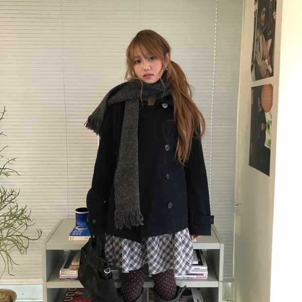 버버리 체크 원피스 네이비 니혼진 더블버튼 코트 코디세트