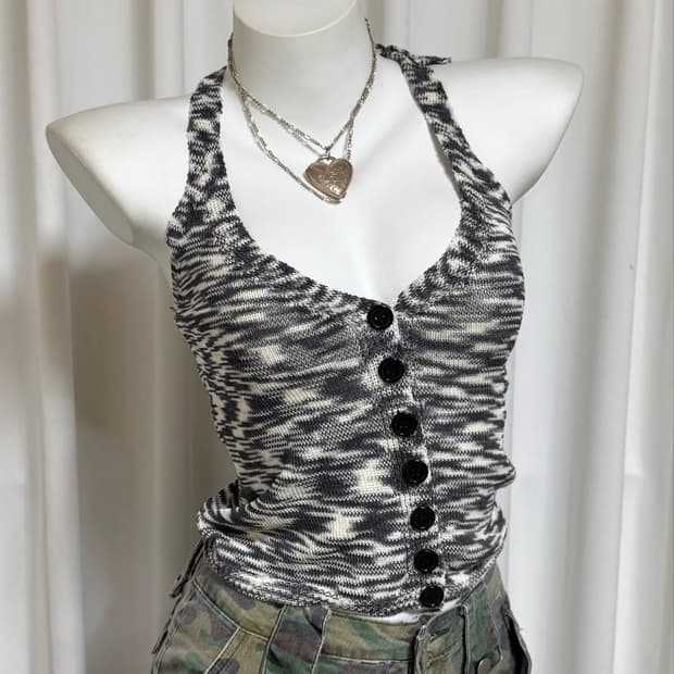 빈티지 니트 홀터넥 슬리브리스