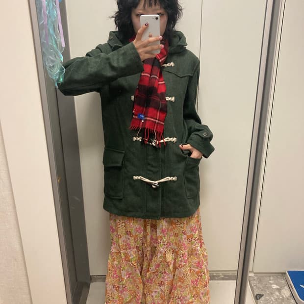 하구미룩 모리걸 아무깔 펑크 타탄체크 말차 떡코 잔꽃 롱스커트 목도리 