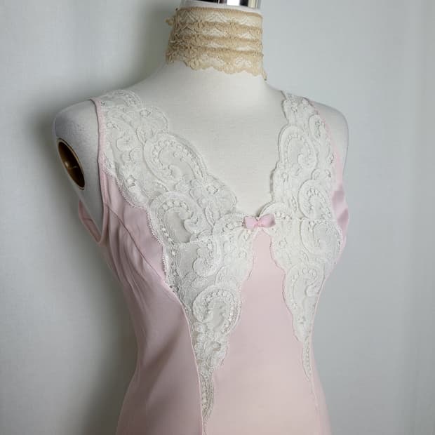 빈티지 파스텔 핑크 슬립 원피스