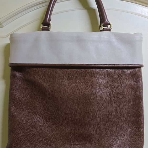 질 샌더 투톤 가죽 토트백