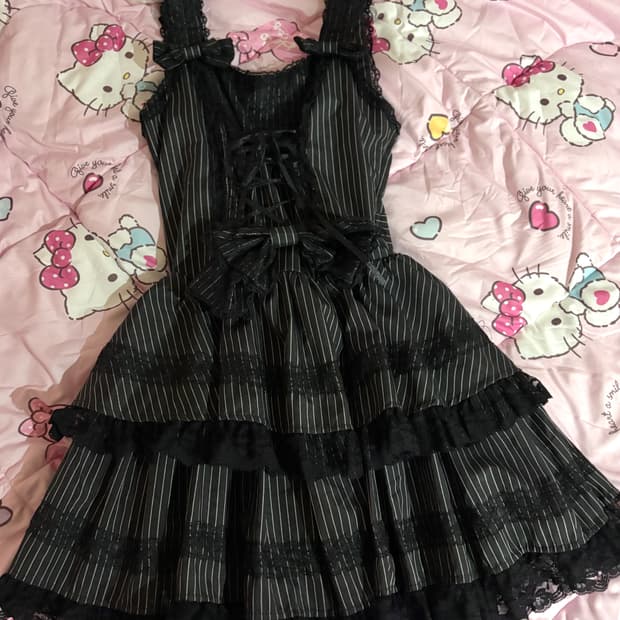 고스로리 고딕펑크 레이스 리본 코르셋 백리본 드레스 원피스