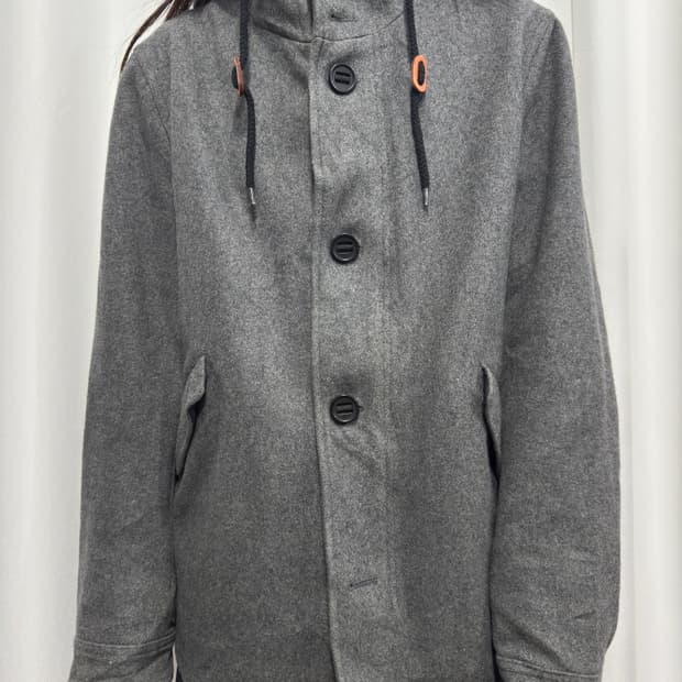 gray hood duffle wool jacket