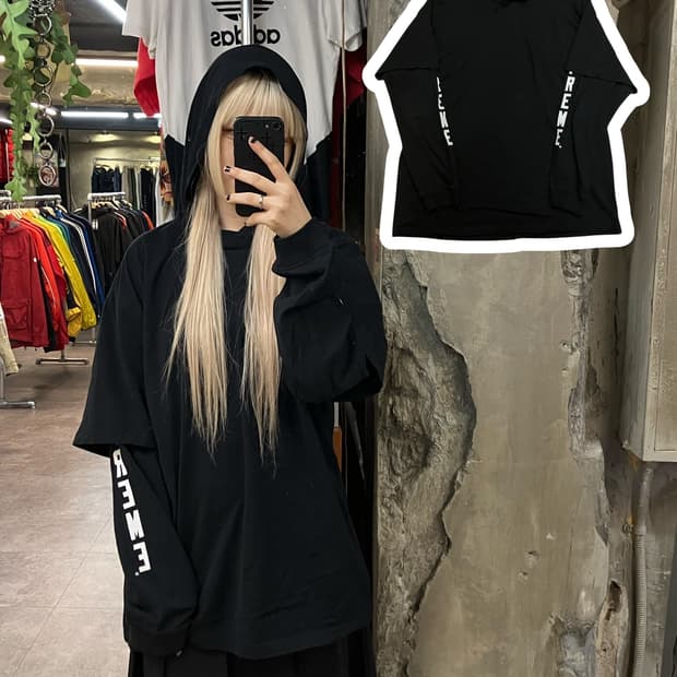 슈프림 후드 긴팔티셔츠 블랙 L   #csz1803