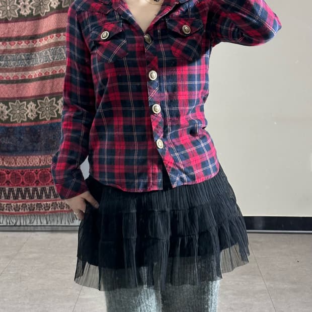 sky bomber check hood shirt