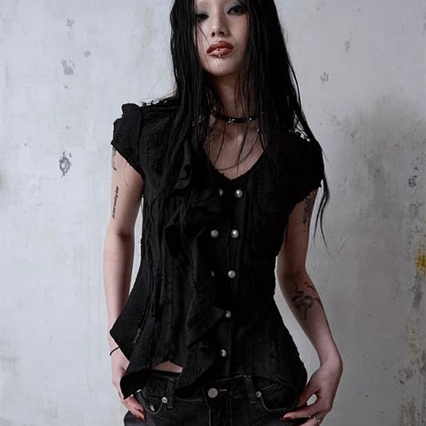 [새상품] 낫노잉 Mili Grunge Blouse Black 블랙