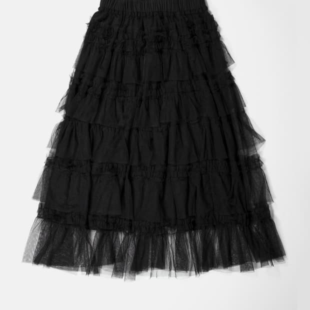 생긴스튜디오 튤 롱스커트 블랙