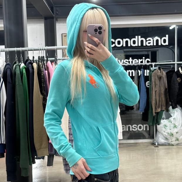 폴로 랄프로렌 빅포니 민트 후드 집업