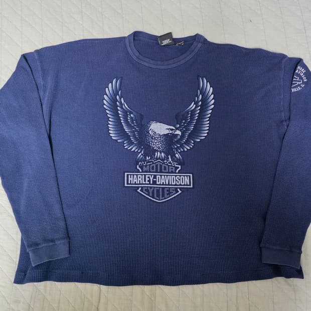 [2XL] 90-00s 빈티지 할리데이비슨 써멀 와플 네이비 롱슬리브