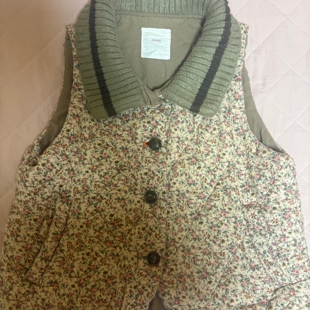 하구미 모리걸 조끼 패딩 빈티지 누빔 플라워패턴 레이어드 