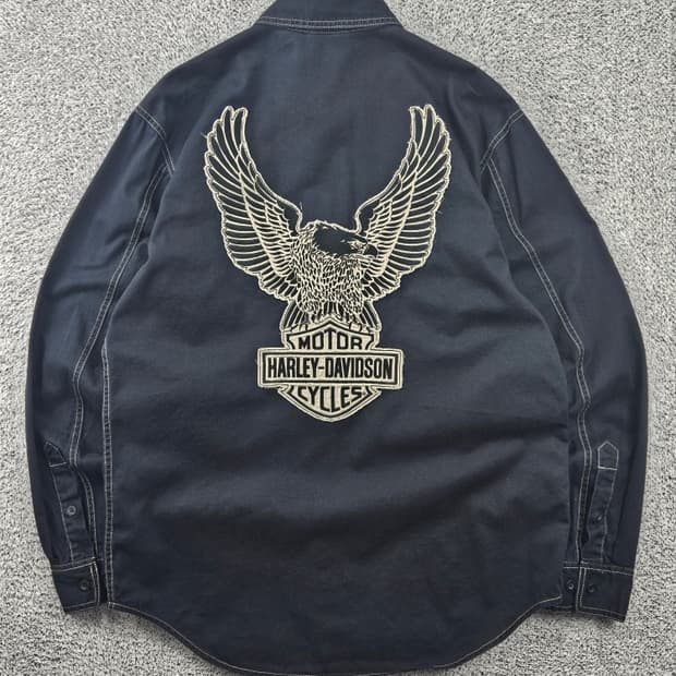할리데이비슨 스티치 포켓 윙즈이글 바이커 셔츠 ( M ) / 11589