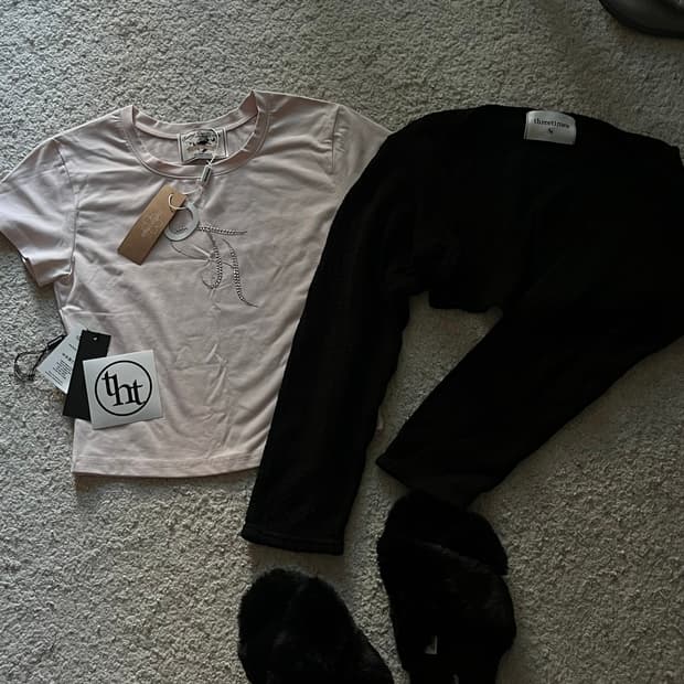 쓰리타임즈 핫픽스 비즈 반팔 티 볼레로