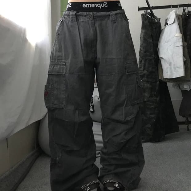 아베크롬비 그레이 와이드핏 카고팬츠