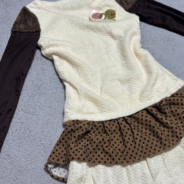 모리걸 빈티지 긴팔 레이어드 포인트 상의