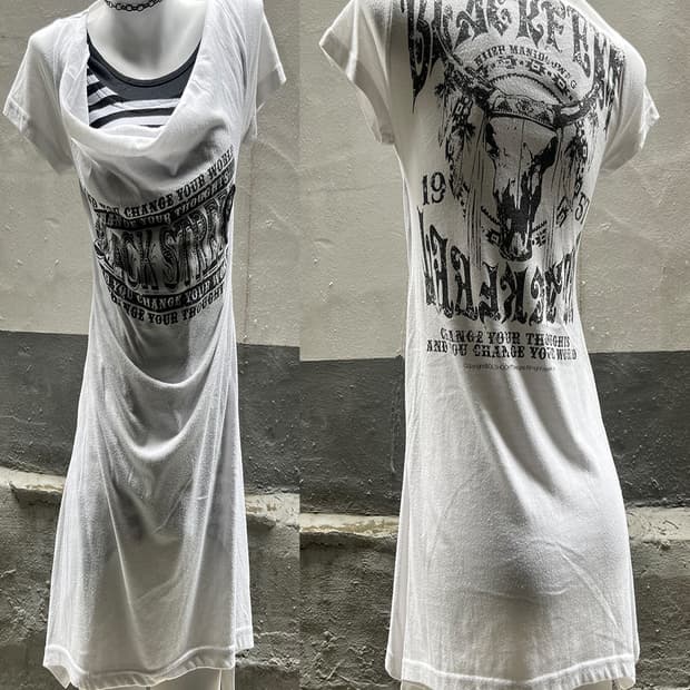 Y2K Skull Draped Tunic Dress