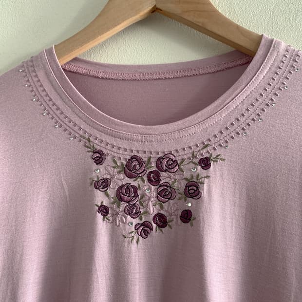 (Vintage)Flower Embroidery Pinky Tee